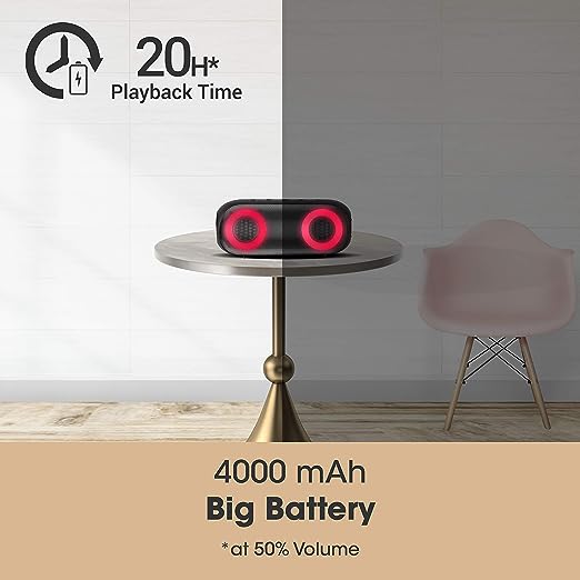 ZEBRONICS Zeb-Music Bomb X Wireless 20W Portable Speaker, 4000 mAh Battery, RGB Lights, IPX7 Water Resistant, Wireless BT/AUX, Type C Charging, Metal Hook (Black) ZEBRONICS Zeb-Music Bomb X Wireless 20W Portable Speaker, 4000 mAh Battery, RGB Lights, IPX7 Water Resistant, Wireless BT/AUX, Type C Charging, Metal Hook (Black)